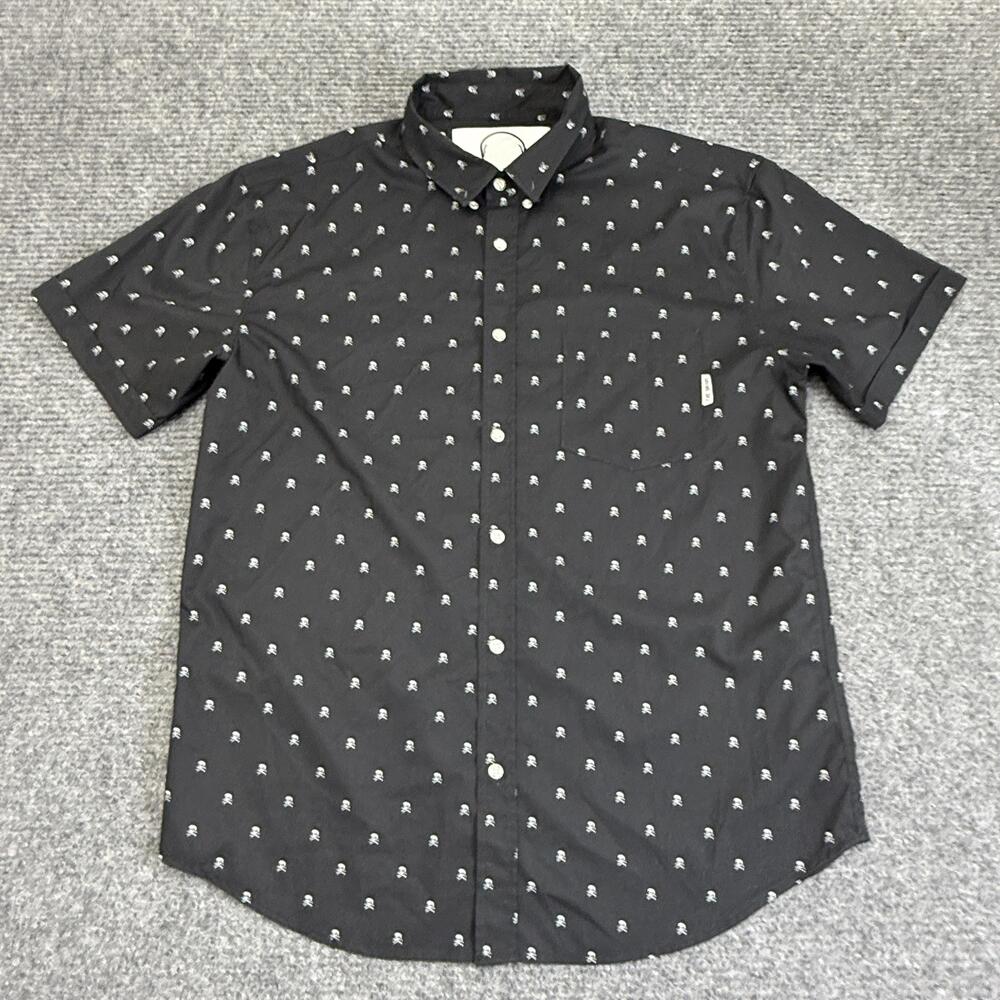The Drive Clothing Shirt Mens XL Black Skull Graphic Short Sleeve Button Up